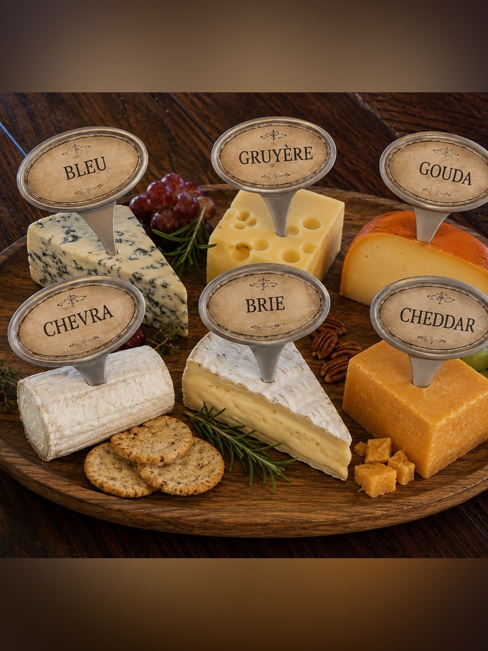 Vintage Pewter Cheese Marker Signs Setof 6 Charcuterie Labels Entertaining Decor